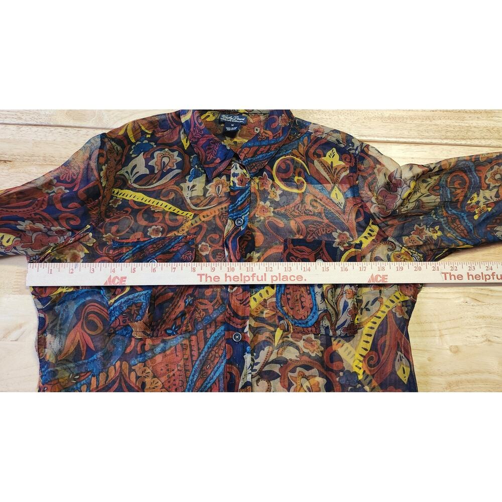 Lucky Brand Sheer Long Sleeve Blouse Shirt Women Size Medium - Picture 7 of 10